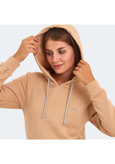 Slazenger KESHIAN IN Kadın Kapüşonlu Cepli Açık Kahve Sweatshirt