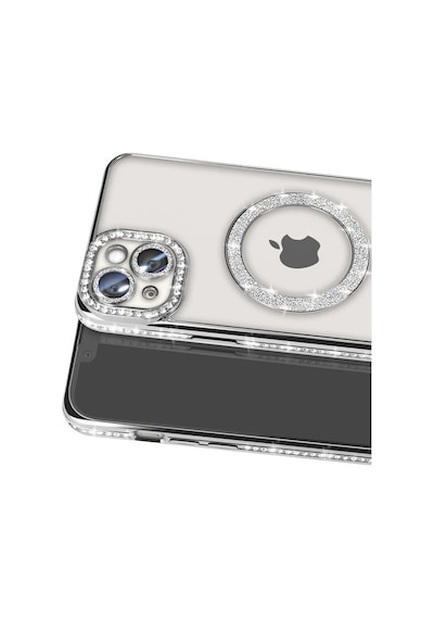 Apple iPhone  Uyumlu,  14 Kılıf Joke Simli Magneticsafe Kılıf - Gümüş