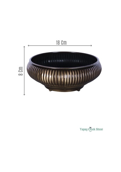Yapay Çiçek Sitesi Metal Dekoratif Çizgili Ufo Saksı 8 Cm Bronz