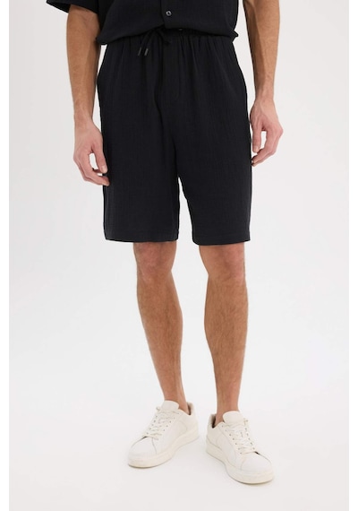 DeFacto %100 Pamuk Relax Fit Müslin Cepli Basic Düz Bermuda Şort C7589AX25SMBK81
