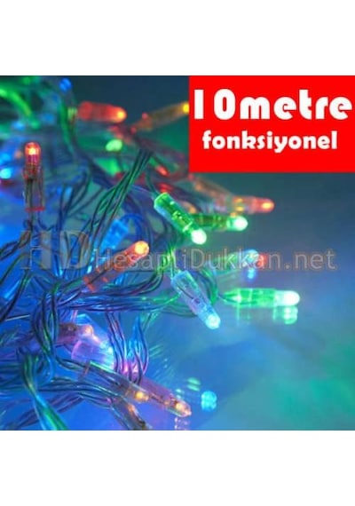 10mt 100 Led Işık Renkli Noel Yılbaşı Agaç Süsleme Led Süs