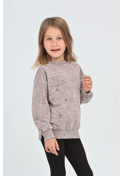 Kız Çocuk Relax Fit Bisiklet Yaka Düşük Omuz Baskılı Yırtmaçlı Sweatshirt - 2 İplik Koyu Kahverengi Kız Çocuk Relax Fit Bisiklet Yaka Düşük Omuz Baskılı Yırtmaçlı Sweatshirt - 2 İplik Koyu Kahverengi