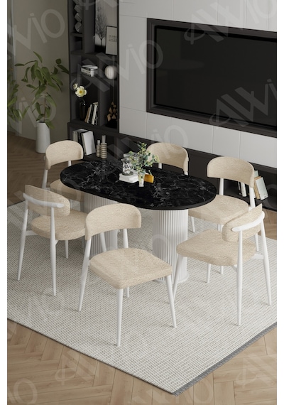 Avvio Bohem Ayak Beyaz Polo Sandalye 80x160 Mutfak Masa Sandalye Takımı Siyah Mermer Avvio Bohem Ayak Beyaz Polo Sandalye 80x160 Mutfak Masa Sandalye Takımı Siyah Mermer