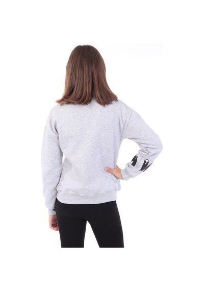 Toontoy Kız Çocuk Baskılı Nakışlı Sweatshirt Gri Melanj