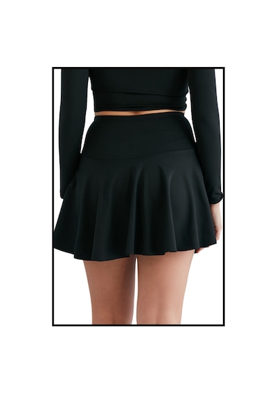 Büyük Beden Etek Içi Şortlu Siyah Yüksek Bel Volanlı Deniz Şortu Skirt With Shorts Curve Siyah