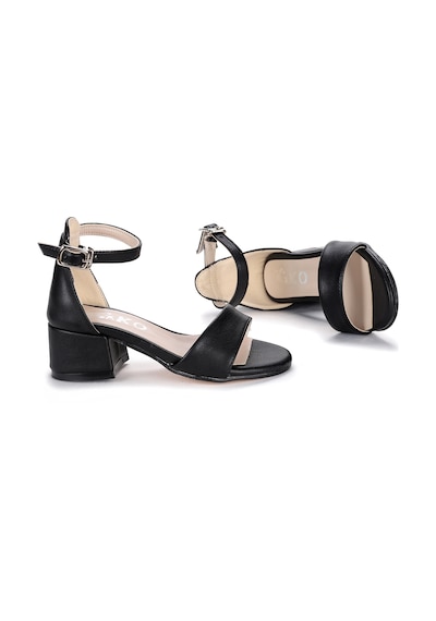 Kiko Kids Sheila Cilt Günlük Kız Çocuk 4 Cm Topuklu Sandalet Abiye Ayakkabı Siyah Siyah