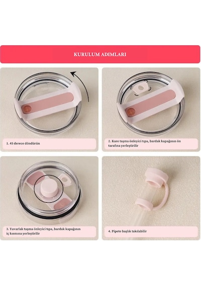 Quencher Uyumlu 3 Lü Silikon Set Sızdırmaz Tıpa, Pipet Koruyucu Ve Taban Kılıfı Beyaz