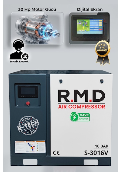 16 Bar 30 Hp Invertörlü Vidalı Hava Kompresör S-3016v
