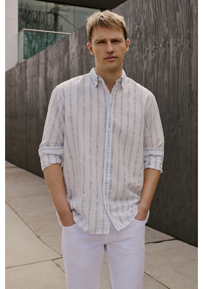 AC&Co / Altınyıldız Classics Erkek Beyaz Lacı Pamuklu Keten Comfort Fit Rahat Kesim Gizli Düğmeli Yaka Çizgili Gömlek Beyaz Lacı AC&Co / Altınyıldız Classics Erkek Beyaz Lacı Pamuklu Keten Comfort Fit Rahat Kesim Gizli Düğmeli Yaka Çizgili Gömlek Beyaz Lacı