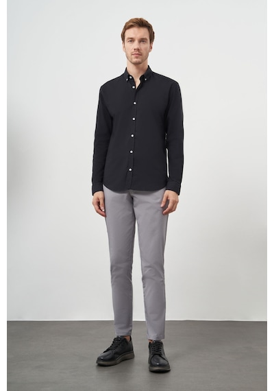 Morven Erkek Siyah Pamuk Trend Düğmeli Yaka Dynamic Fit Gömlek 25ms004006001 Siyah Siyah