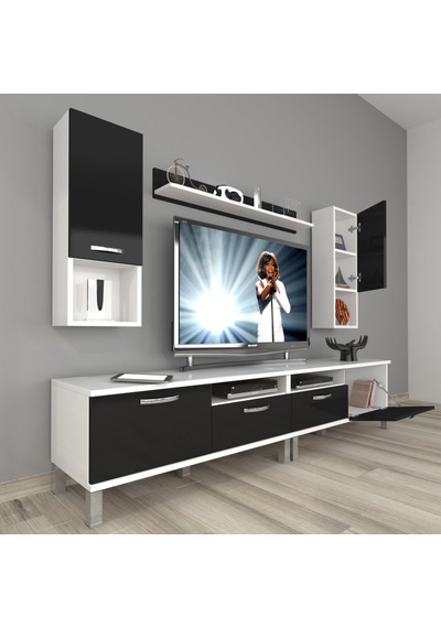 Decoraktiv Eko 5200da Slm Krom Ayaklı Tv Ünitesi Tv Sehpası - Beyaz Siyah Beyaz - Siyah Decoraktiv Eko 5200da Slm Krom Ayaklı Tv Ünitesi Tv Sehpası - Beyaz Siyah Beyaz - Siyah