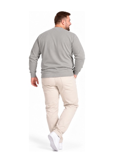 Annex Büyük Beden Basic Waffle Kumaş Erkek Sweatshirt Taş