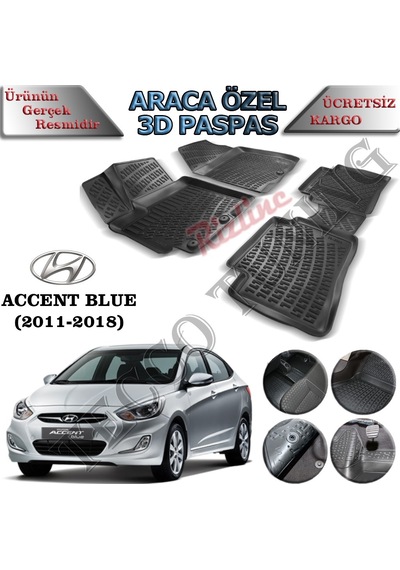 Rizline Hyundai Accent Blue 2011-2018 3D Havuzlu Paspas