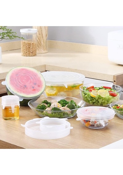 Mucit Home Silikon Kapak 6 Adet Esnek Silikon Kapak 6 Boy Tekrar Kullanılabilir Streç Kapak Şefaf