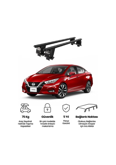 Royal Nissan Note / Versa 2013 Ve Sonrası Uyumlu Siyah Kilitli Ara Atkı Port Bagaj Tavan Barı