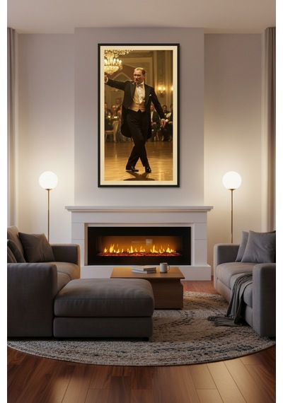Zeybek Oynayan Atatürk Tablosu - 25x60 Cm Çerçeveli Uv Baskı - Atatürk Köşesi, Ofis, Ev Dekoru