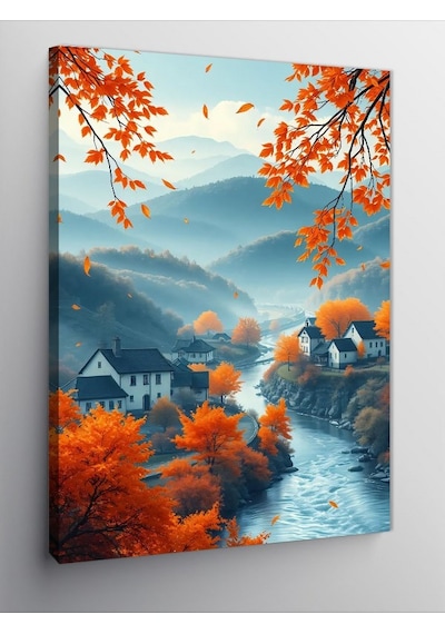Kanvas Tablo Sonbahar Köy Manzarası 50cmx70cm