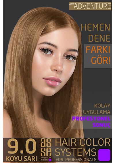 Asse Adventure Set Saç Boyası, Kalıcı Ve Canlı Renkler 1+1 İki Kullanım Seti No:9.0 Koyu Sarı