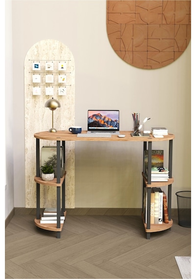 Soft Oval Çalışma Masası Çok Raflı Bilgisayar Masası Modern Ofis Ve Ev Çalışma Masası Meşe Soft Oval Çalışma Masası Çok Raflı Bilgisayar Masası Modern Ofis Ve Ev Çalışma Masası Meşe