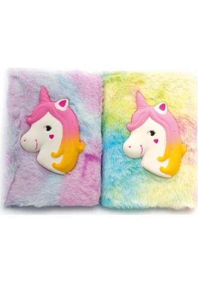 Kabartmalı Unicorn Tasarımlı Peluş Hatıra Defteri Çok Renkli