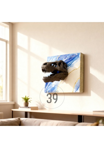 3d T-rex Kafatası Altın Varaklı Geode Epoksi Duvar Tablosu, El Yapımı Heykelsi Sanat Eseri, 25 25 Cm, Statement Tasarım 25 x 25