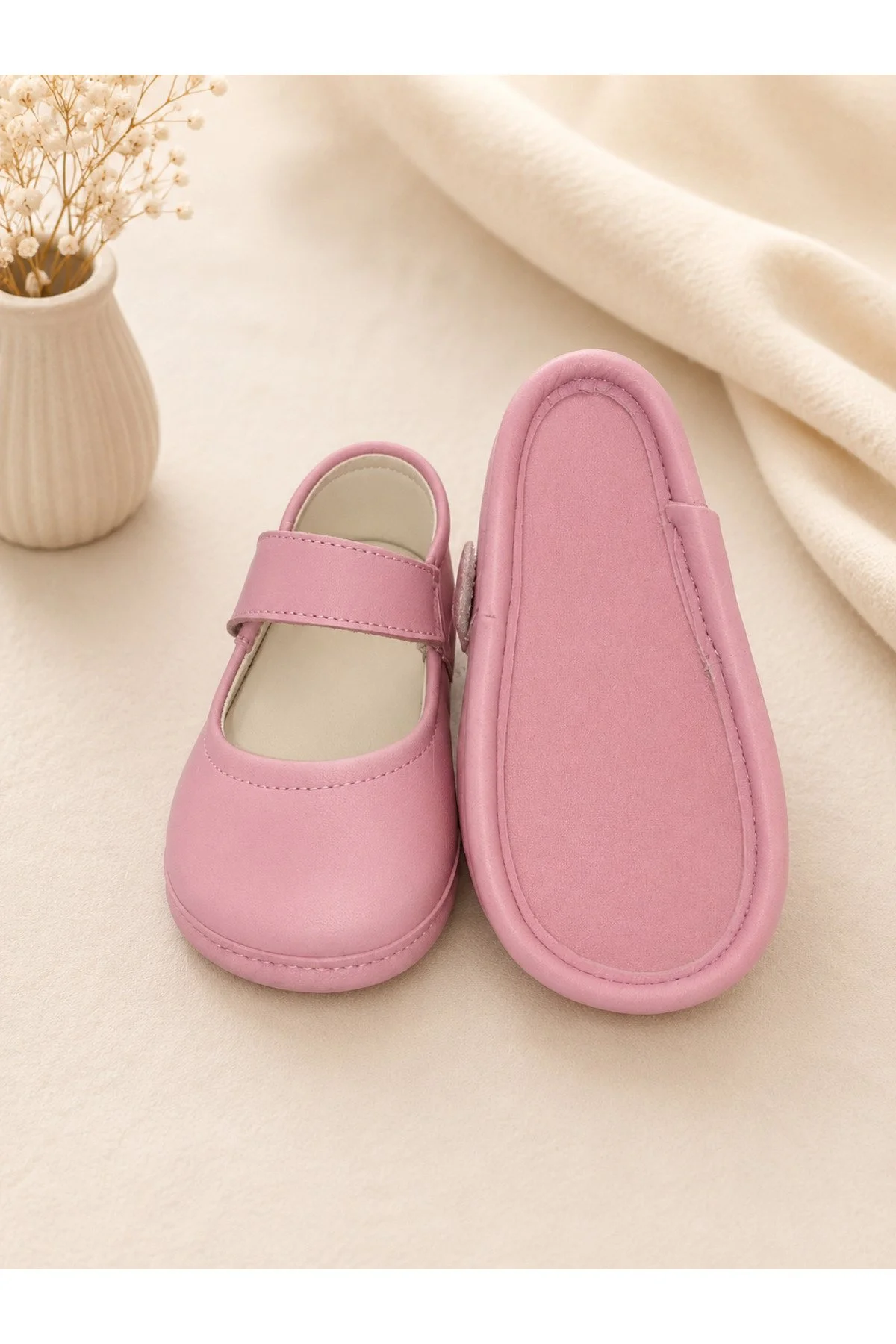 My Baby Kumsal % 100 Deri Bebe Patik & Ayakkabı Taban Ve İç Astar Tamamen Deriden Üretilmiştir. Pudra Pembe