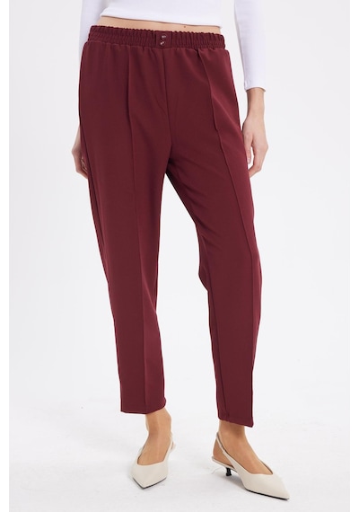 Tudors Kadın Relax Fit Rahat Kesim Yüksel Bel Düz Paça Beli Lastikli Bordo Pantolon-41935 Bordo