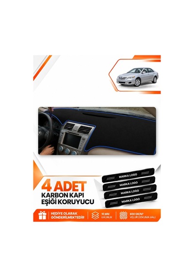 Toyota Camry 2006-2012 Uyumlu Ön Torpido Koruma Kılıfı Halısı Koruyucu Örtüsü - Siyah Mavi