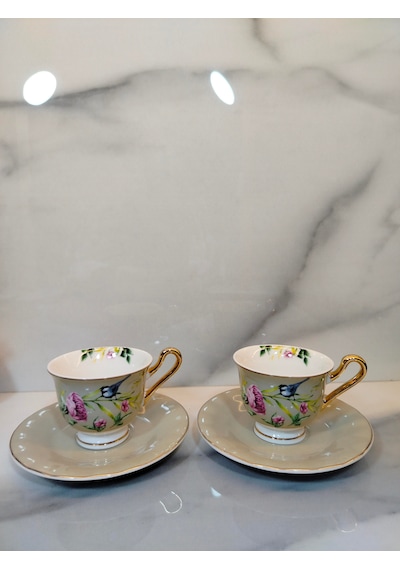 Vanilla New Bone China Kahve Fincanı 2 Kişilik Ekru