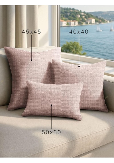 Keten Dokulu Pudra Pembe Kırlent Kılıfı, 50x50 Cm, Polyester Diğer