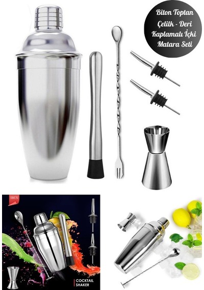 Kokteyl Hazırlama Shaker Seti 6 Parça Çelik Shaker Barmen Seti