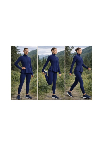 Gugus Kadın Light Warm Running Volanlı Fermuarlı Yüksek Yaka Spor Ceket Esnek Activewear Lacivert