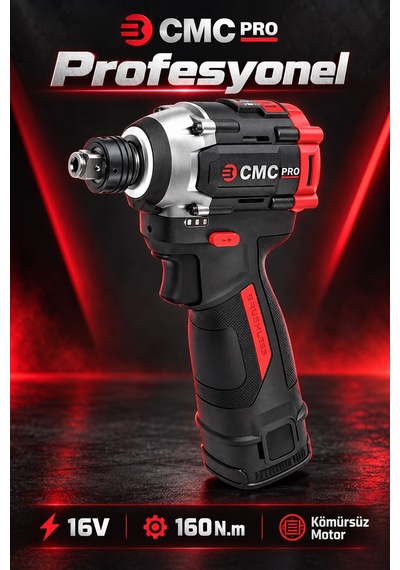 Cmc Profesyonel 16v Kömürsüz Akülü Darbeli Vidalama 160 Nm, Çift 2 Ah Akü, Çok Fonksiyonlu