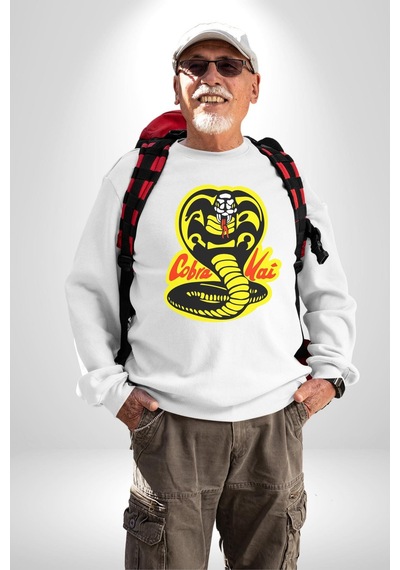 Cobra Kai Karete Çocuk Yılan Logo Dizi Unisex Beyaz Sweatshirt Beyaz