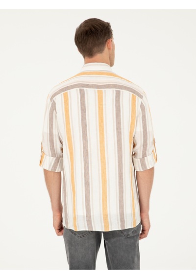 Cacharel Turuncu Slim Fit %100 Keten Gömlek