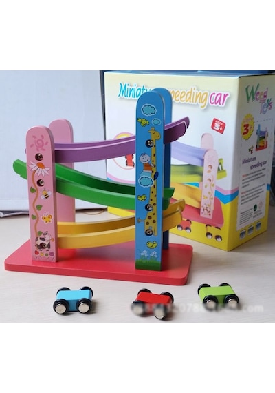P56 Ahşap Araba Kaydırma Minyatür Arabalar Yarış Pisti Rampa