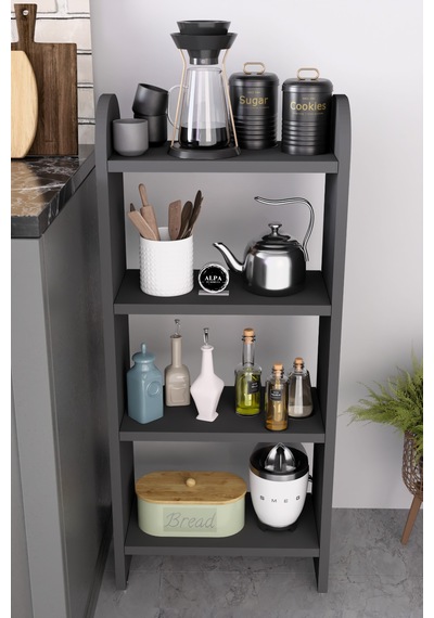 Alpaevmobilya Ahşap Oval 4 Raflı Açık Mutfak Dolabı Çok Amaçlı Organizer Raf Kahve Köşesi Standı Ve Ünitesi Antrasit Alpaevmobilya Ahşap Oval 4 Raflı Açık Mutfak Dolabı Çok Amaçlı Organizer Raf Kahve Köşesi Standı Ve Ünitesi Antrasit