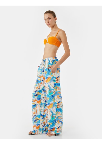 Koton Keten Karışımlı Desenli Bol Paça Pantolon Mavi Desenli 5sak40163ew Mavi Koton Keten Karışımlı Desenli Bol Paça Pantolon Mavi Desenli 5sak40163ew Mavi