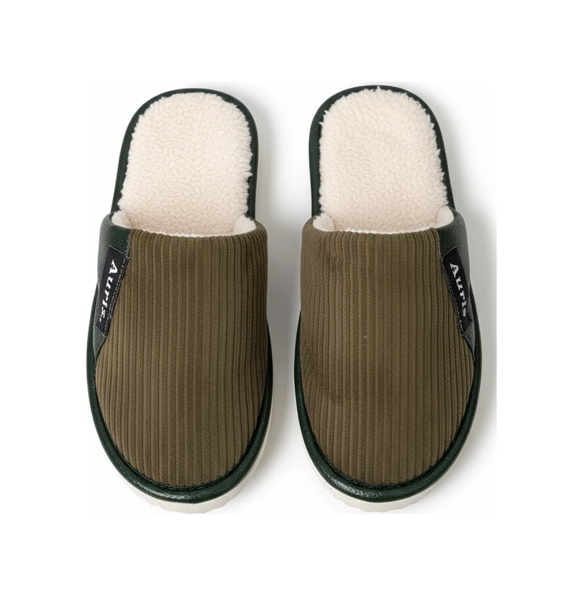 Ar-060 Unisex Kadife Kumaş İçi Kürklü Kışlık Ev Terliği Haki