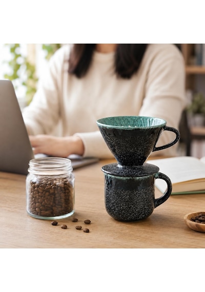 Tr El Yapımı Seramik V60 Dripper, Glossy Black Filtre Kahve Demleme Ekipmanı, Pour Over Kahve Demleme Seti, Barista V Genel