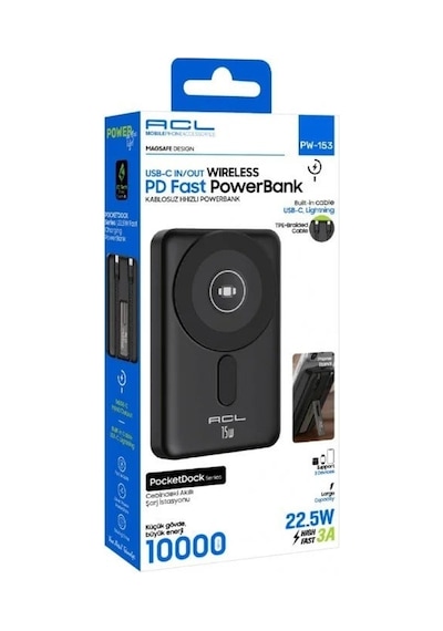 Pw-153 10.000 Mah Powerbank 22.5w Hızlı Şarj 15w Kablosuz Şarj Type-c Lightning Kablolu Standlı Çok Renkli