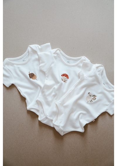 Oh La La Koala 3lü Nakışlı Çıt Çıtlı Kısa Kollu Body Zıbın Model 1 Beyaz