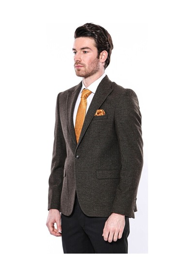 Sivri Yaka Tek Düğme Haki Slim Fit Ceket Wessi 001
