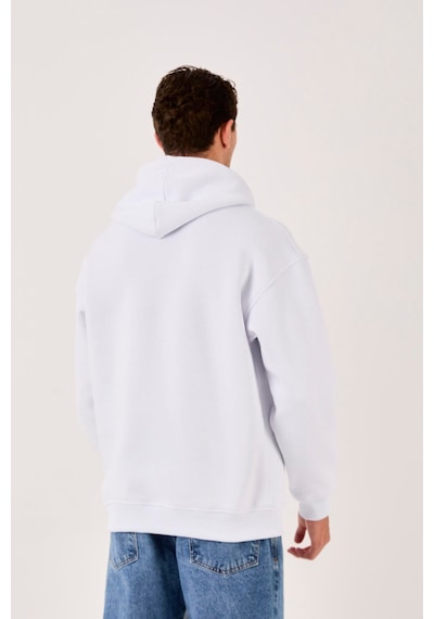 X-4005 Kapüşonlu Yarım Fermuarlı Sweat Beyaz