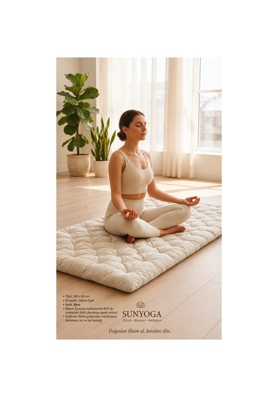 Pamuk Kapitone Meditasyon Minderi 180x60 Cm Ekru Yoga Matı Ve Yer Minderi