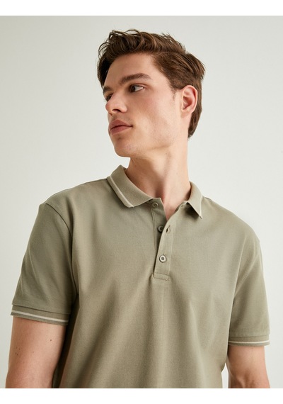 Koton Slim Fit Polo Tişört Kısa Kollu Çizgi Detaylı Pamuklu Haki 4sam10148mk Haki