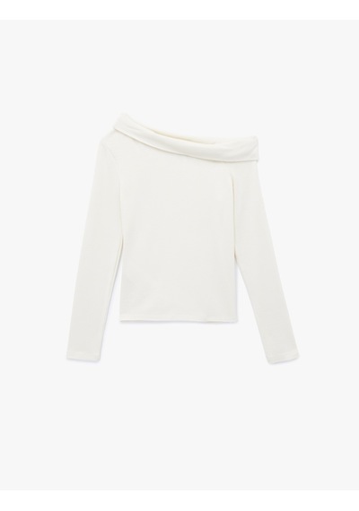 Koton Slim Fit Uzun Kollu Omzu Açık Tişört Ekru 6wal10464ık Ekru