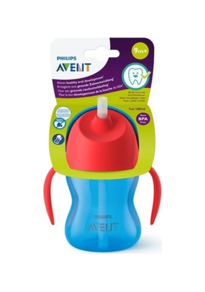 Mavi Ve Kırmızı Renkli 200 Ml Ergonomik Pipetli Bardak - 9+ Ay İçin Açık Mavi