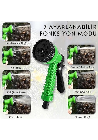 Sopytech 7 Fonksiyonlu Ayarlanabilir Su Tabancalı Sızdırmaz Esnek 60 Metre Uzayan Bahçe Sulama Hortu