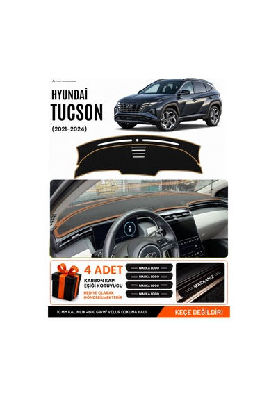 Hyundai Tucson 2021-2024 Uyumlu Torpido Örtüsü, Torpido Kılıfı - Siyah Kahverengi
